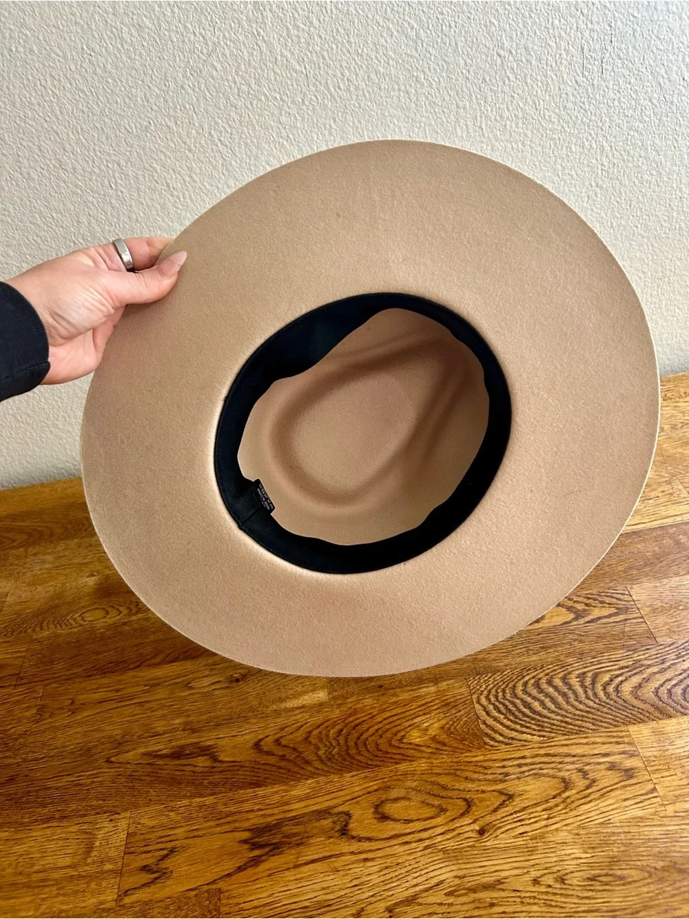 100% Wool Wide Brim Rancher Fedora Hat Beige One Size OS